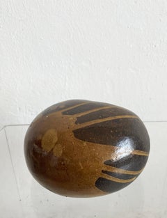 Abstract Biomorphic Studio Pottery Drip Glaze Stoneware Round Vase, Signed