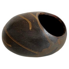 Abstract Biomorphic Studio Pottery Drip Glaze Stoneware Round Vase, Signed 
