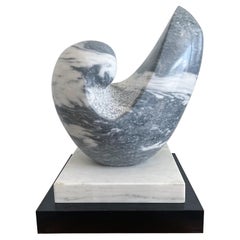 Abstract Biomorphic Vintage Grey and White Large Solid Marble Sculpture