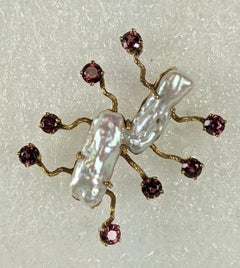 Abstract Biwa Pearl Centipede Brooch