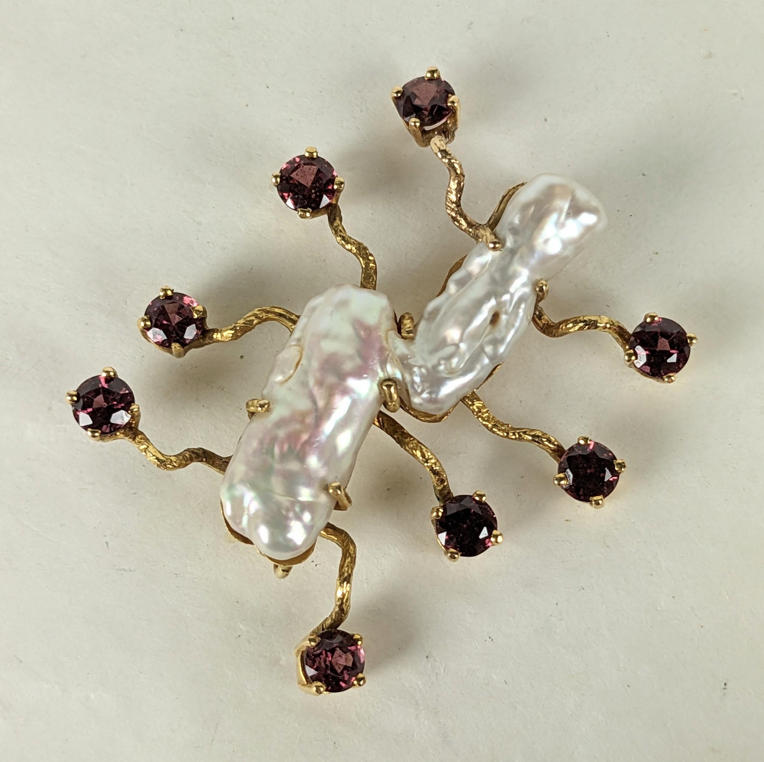 Artisan Abstract Biwa Pearl Centipede Brooch For Sale