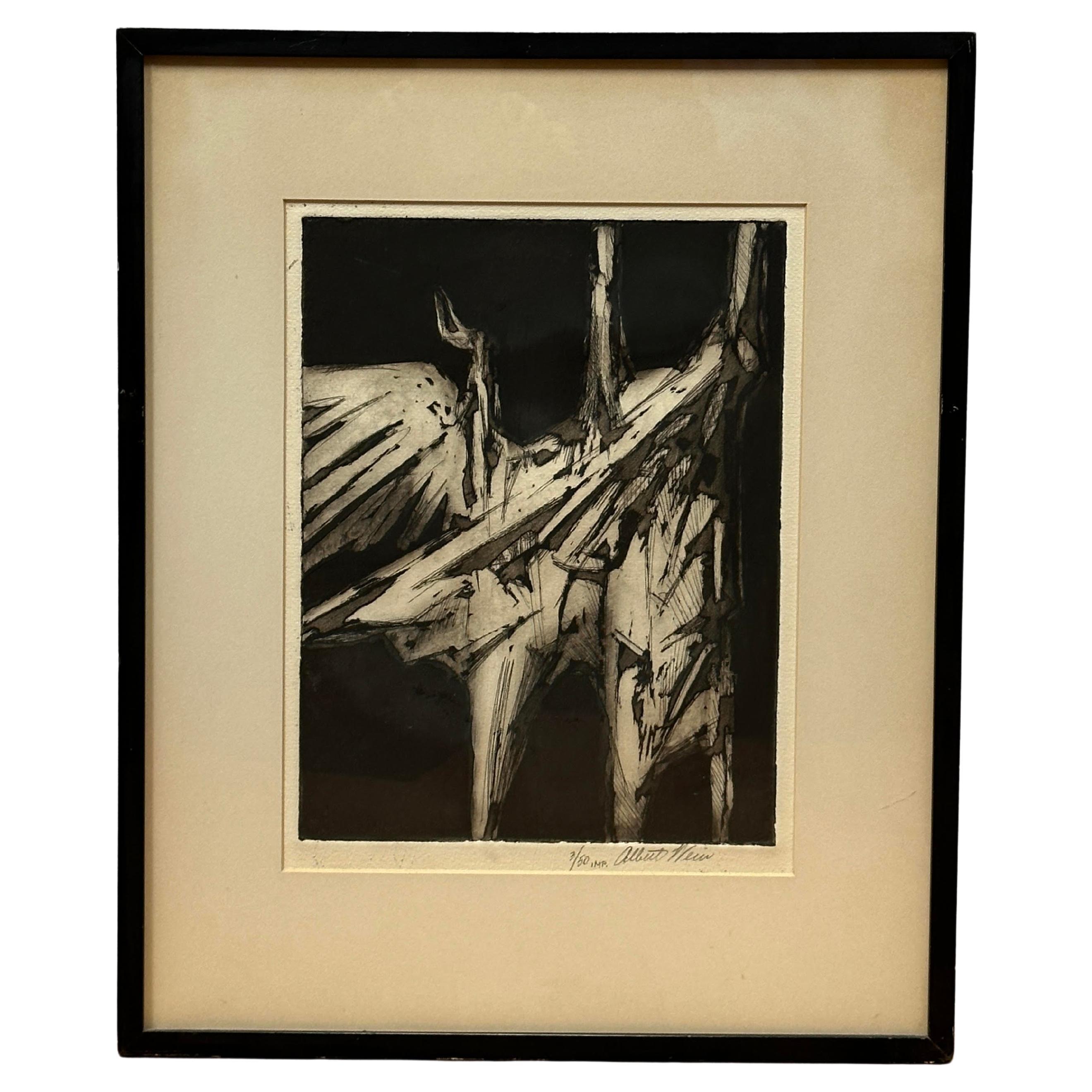 Abstract Black and White Lithograph by Albert Wein For Sale