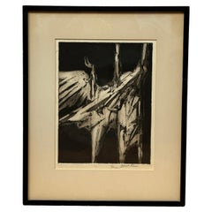 Abstrakte schwarz-weiße Lithographie von Albert Wein