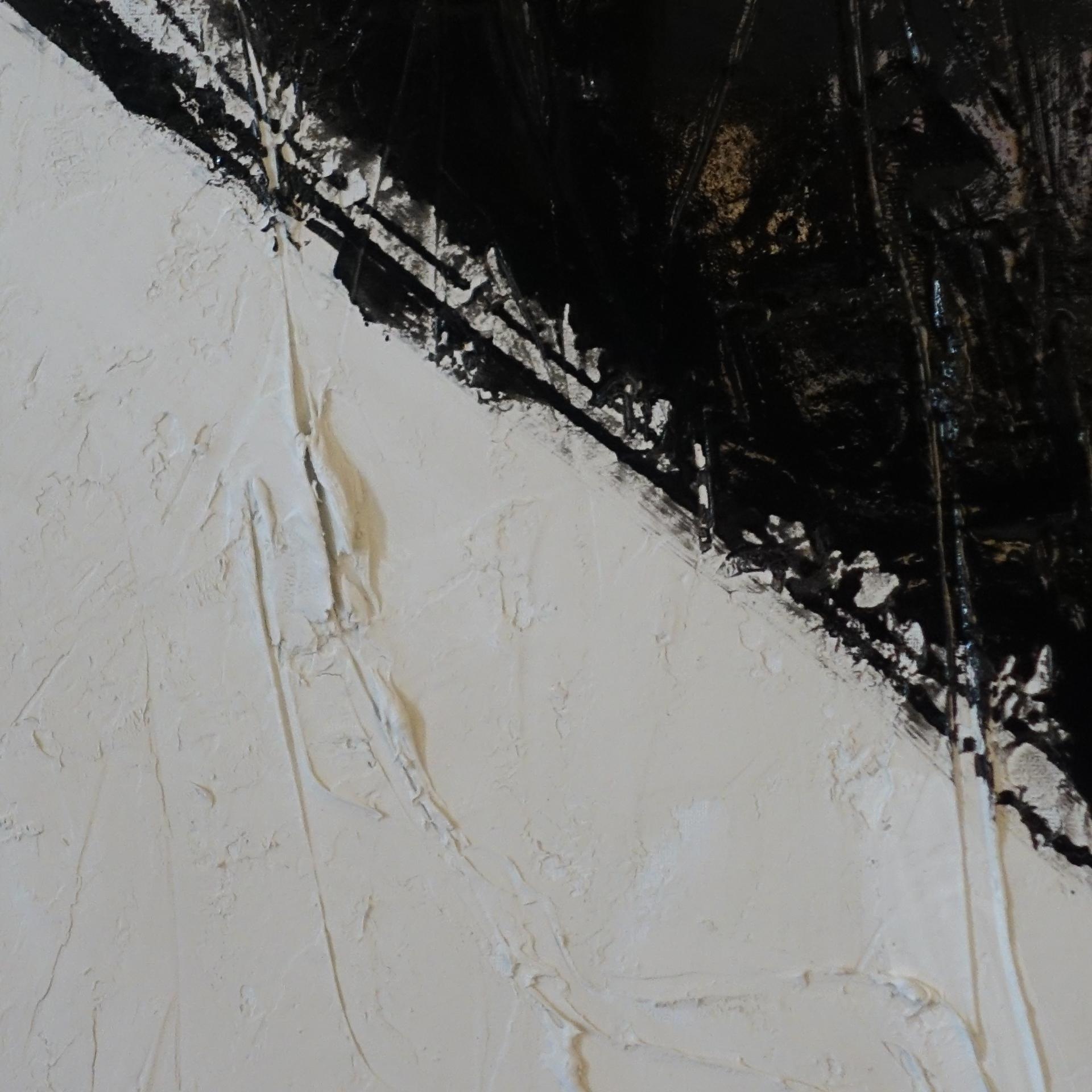 Black and white mixed media on canvas, white wood frame, Davide Serio, Italy, 2021.