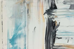 Abstraktes Schwarz-Weiß-Gemälde mit roten und blauen Schleifen