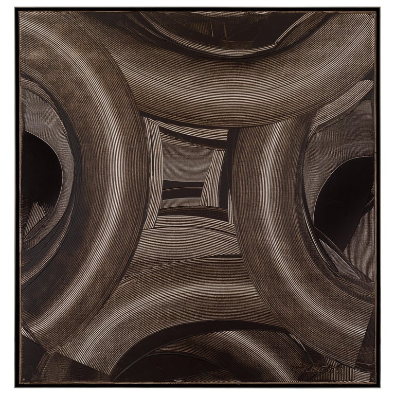 Abstract Black and White "Trowel" Painting by Duayne Hatchett, USA 1988