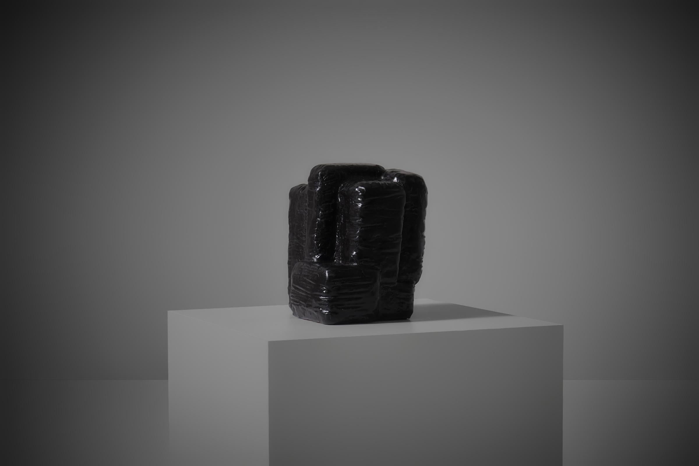 Abstract black ceramic cubist sculpture, 1970s For Sale 1