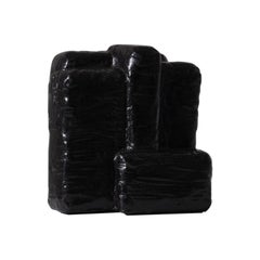 Abstract black ceramic cubist sculpture, 1970s