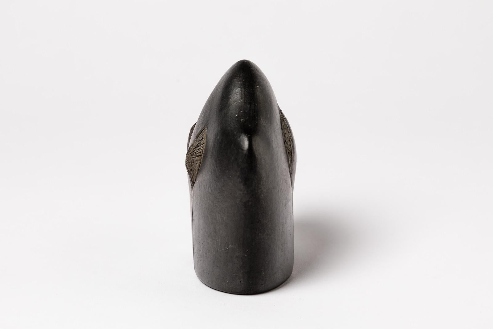 Abstrakte schwarze Keramik-Skulptur von Marionneau, französischer Künstler, um 1980 (Moderne der Mitte des Jahrhunderts) im Angebot