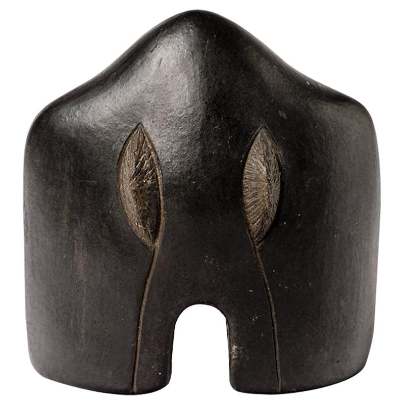 Abstract Black Ceramic Sculpture by Marionneau French Artist, circa 1980
