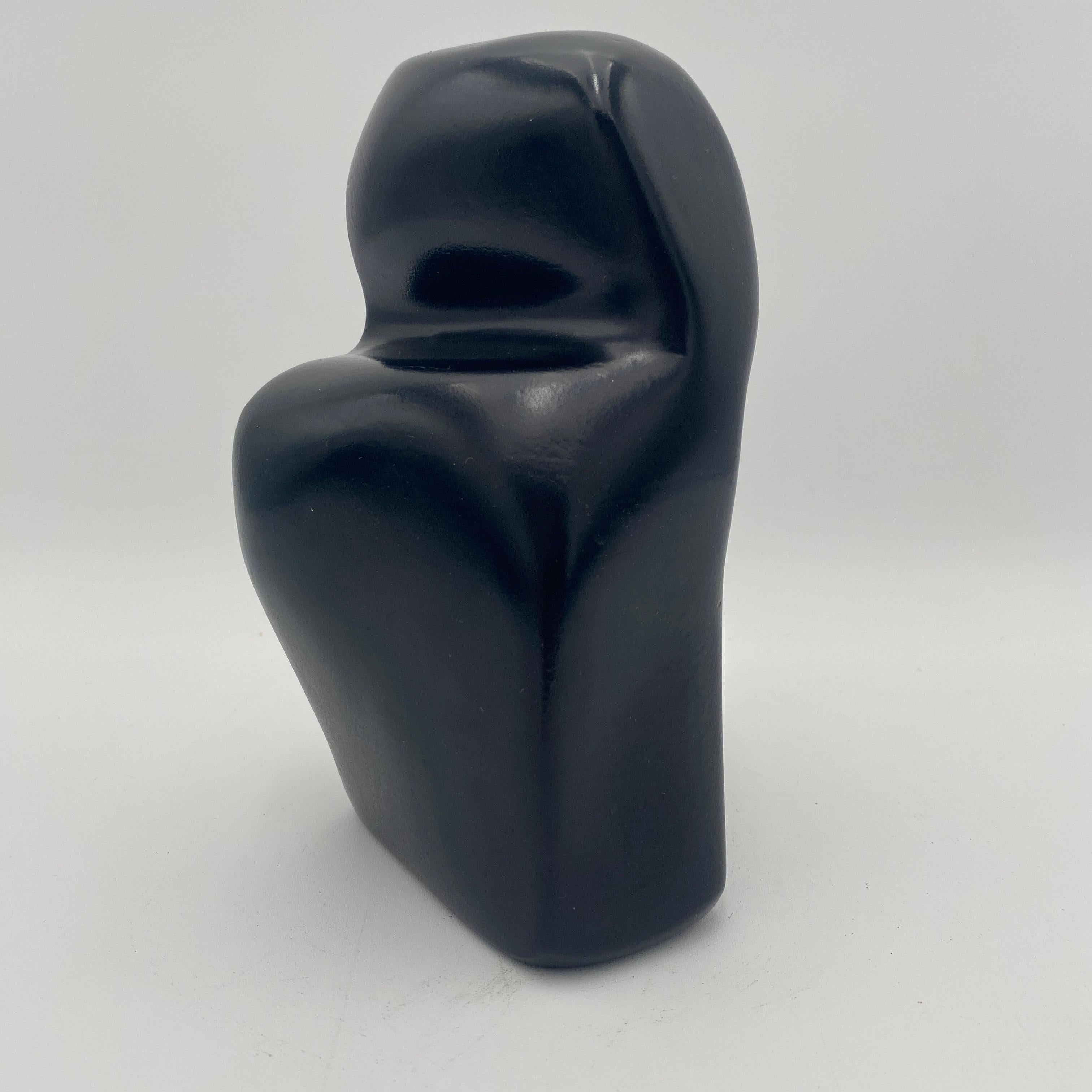 Mid-Century Modern Abstract Black Ceramic Sculpture, Signed 1979 For Sale