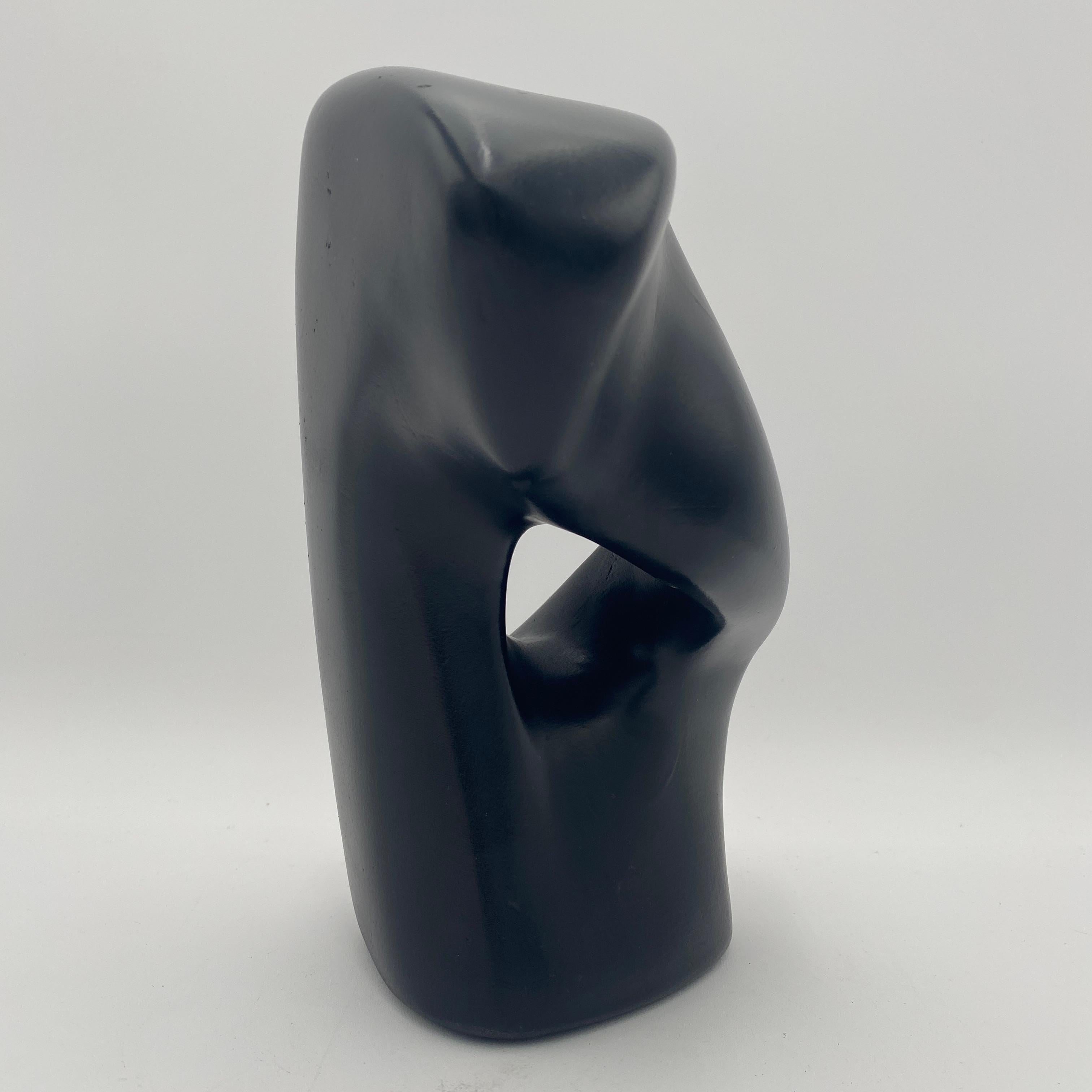 Hand-Crafted Abstract Black Ceramic Sculpture, Signed 1979 For Sale
