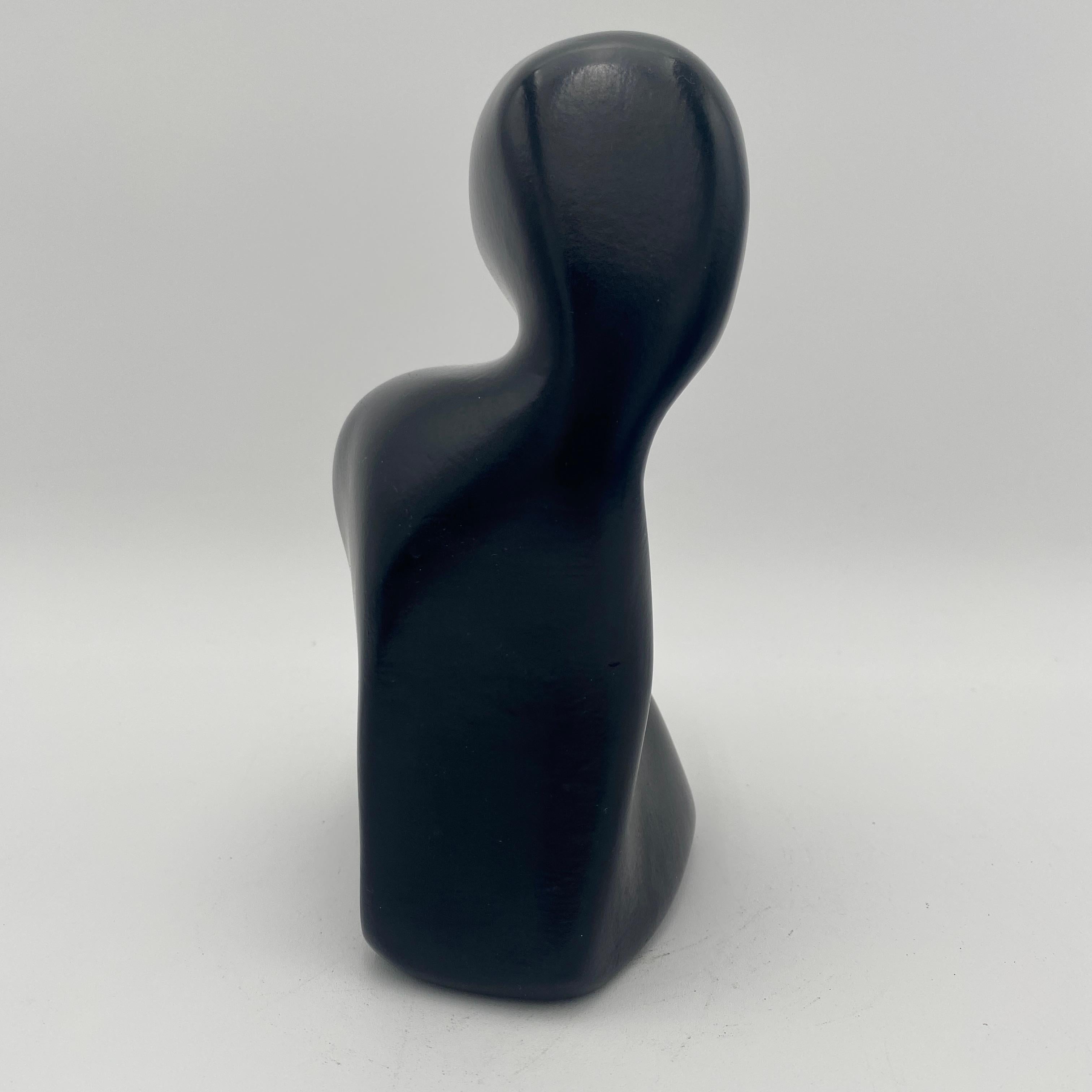 Unknown Abstract Black Ceramic Sculpture, Signed 1979 For Sale