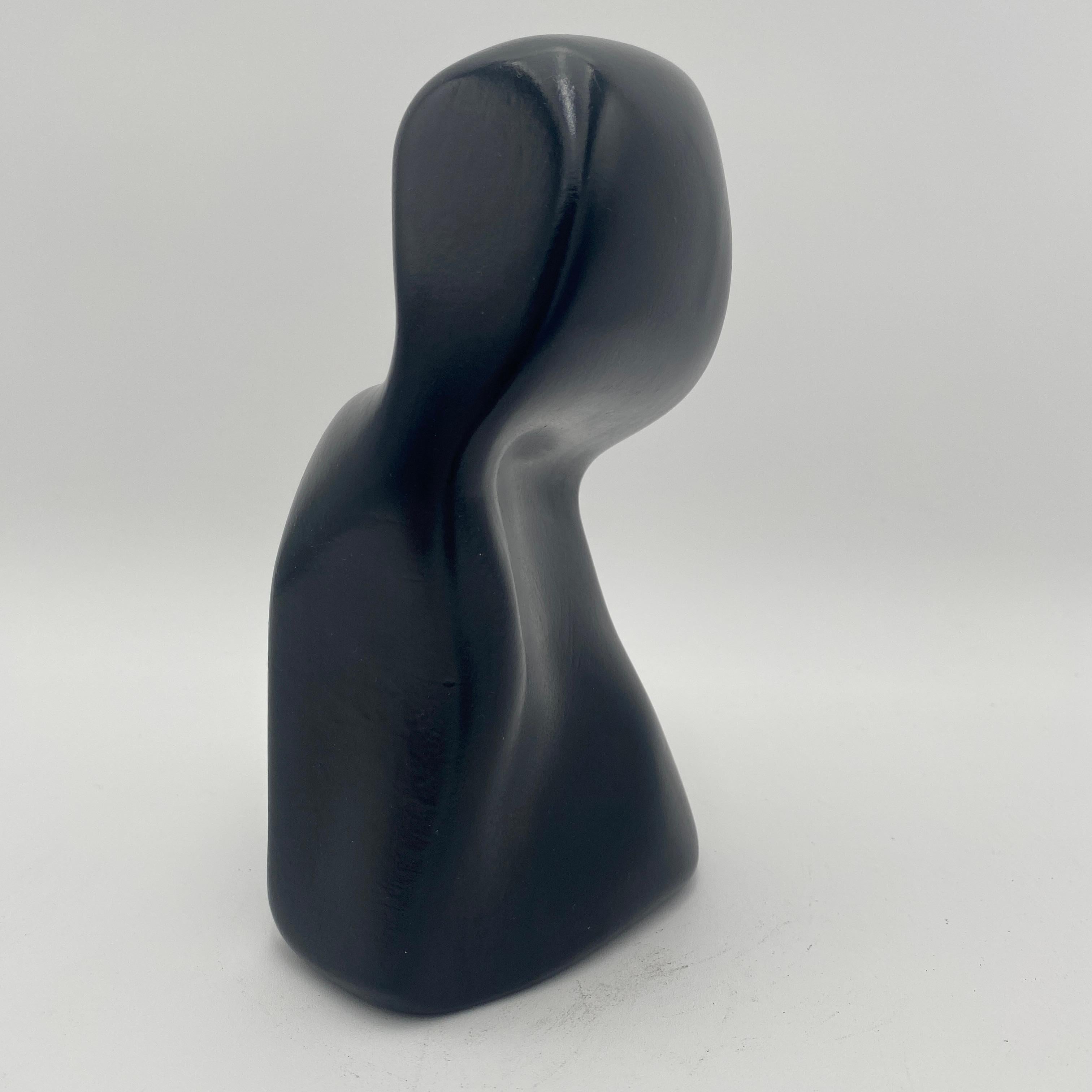 Hand-Crafted Abstract Black Ceramic Sculpture, Signed 1979 For Sale