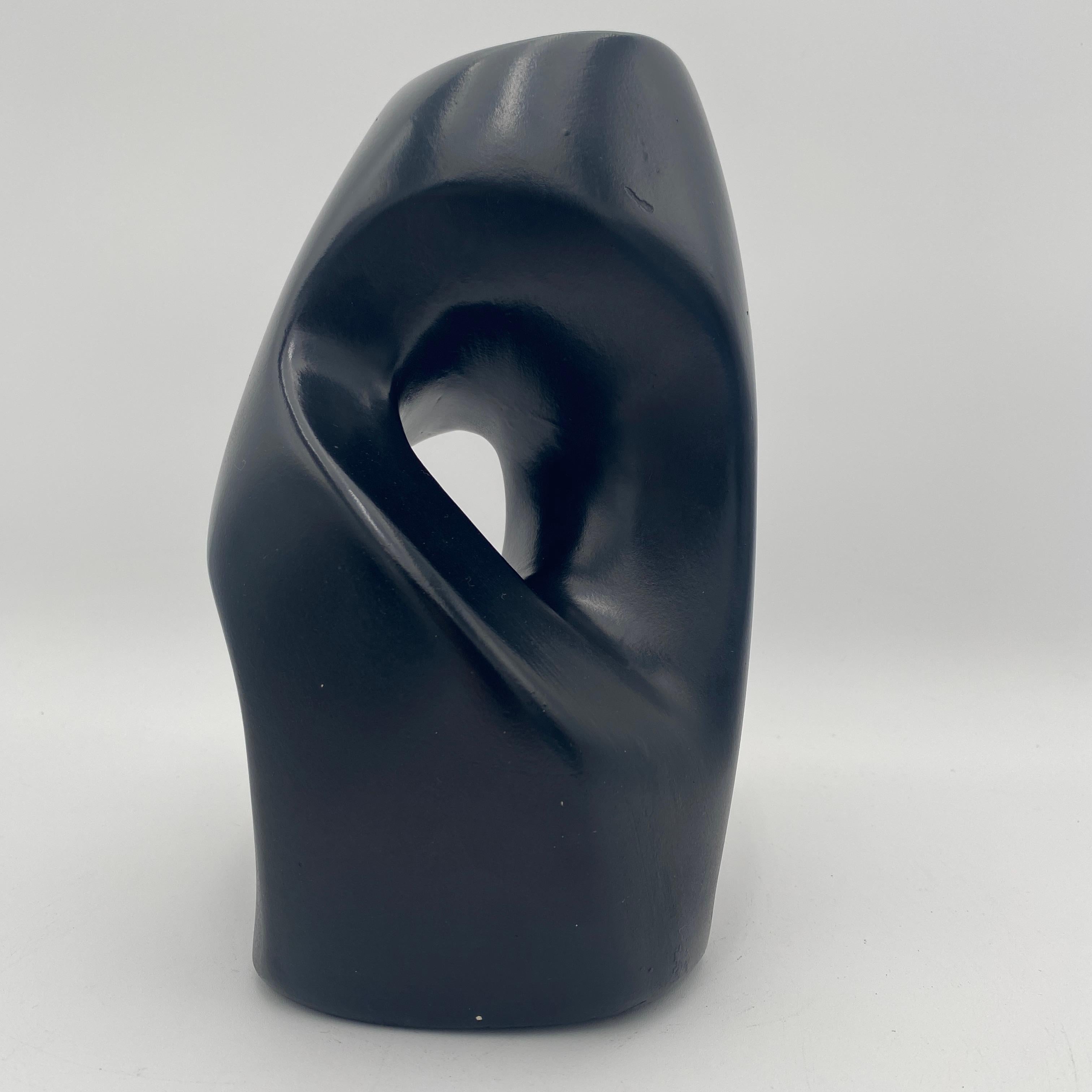 Late 20th Century Abstract Black Ceramic Sculpture, Signed 1979 For Sale
