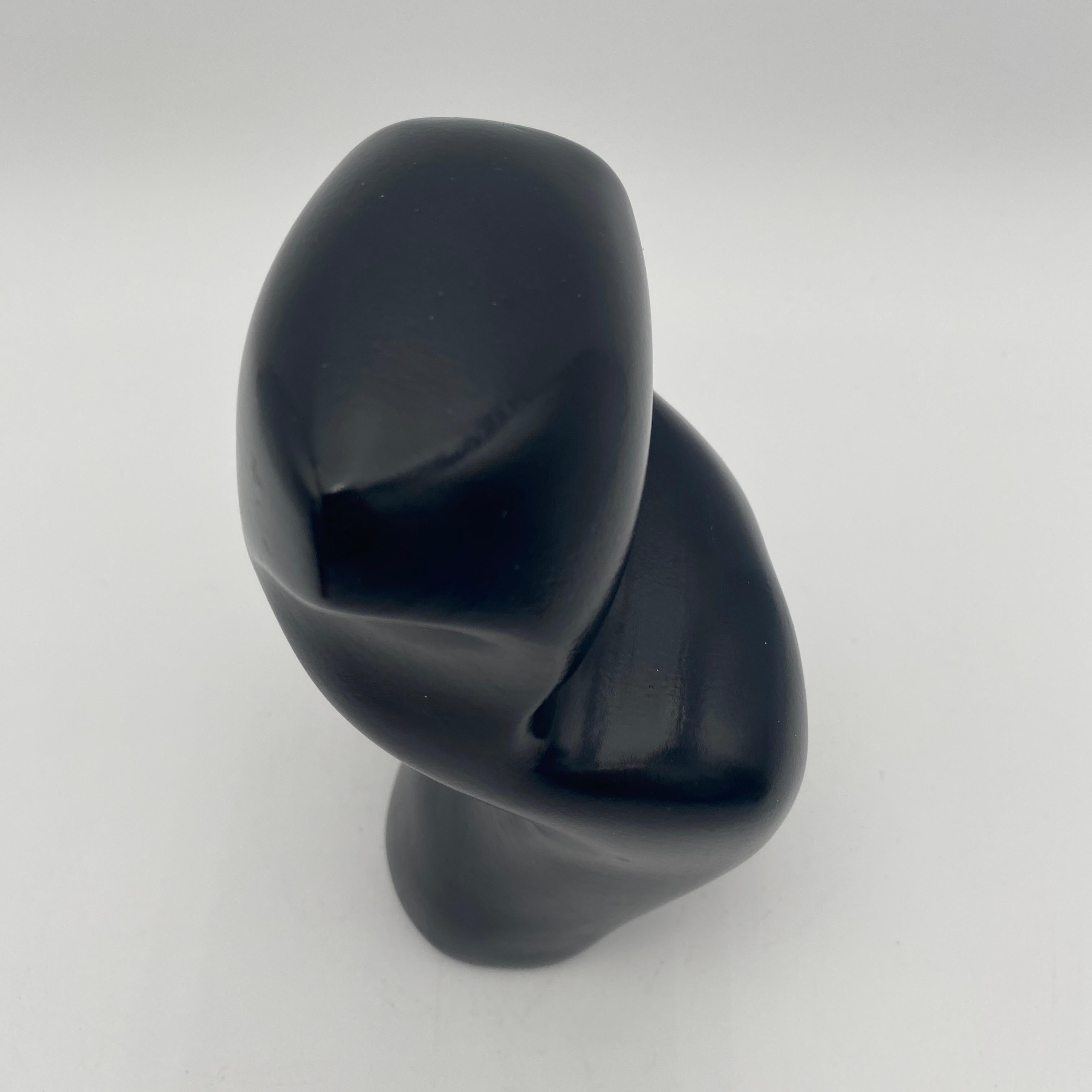Late 20th Century Abstract Black Ceramic Sculpture, Signed 1979 For Sale