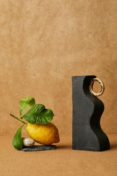 Abstract Black Ceramic Wavy Vase with 24 Karat Gold Lustre, “Flo ii” by Miyelle