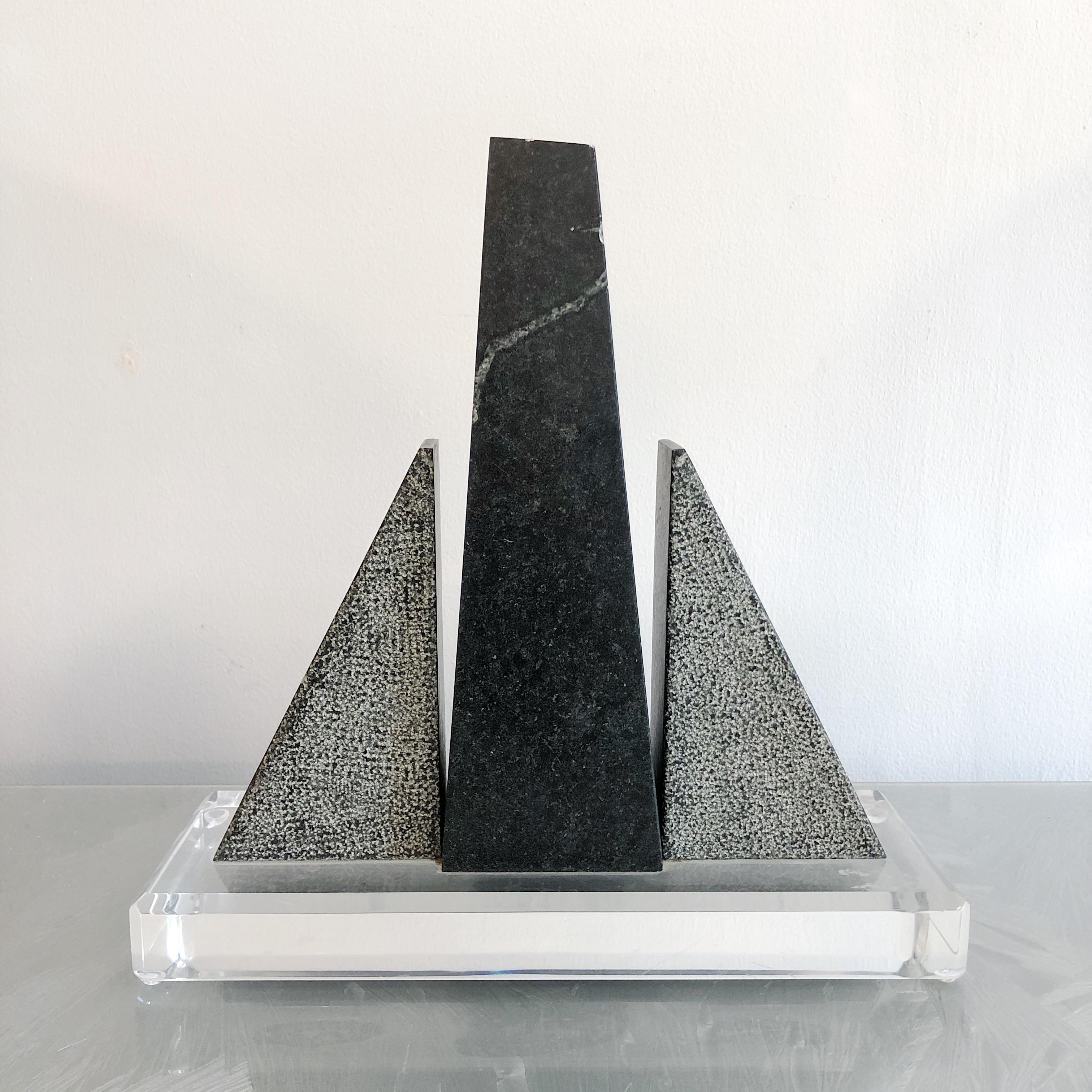 Mid-Century Modern Abstract Black Marble Sculpture on Lucite Base