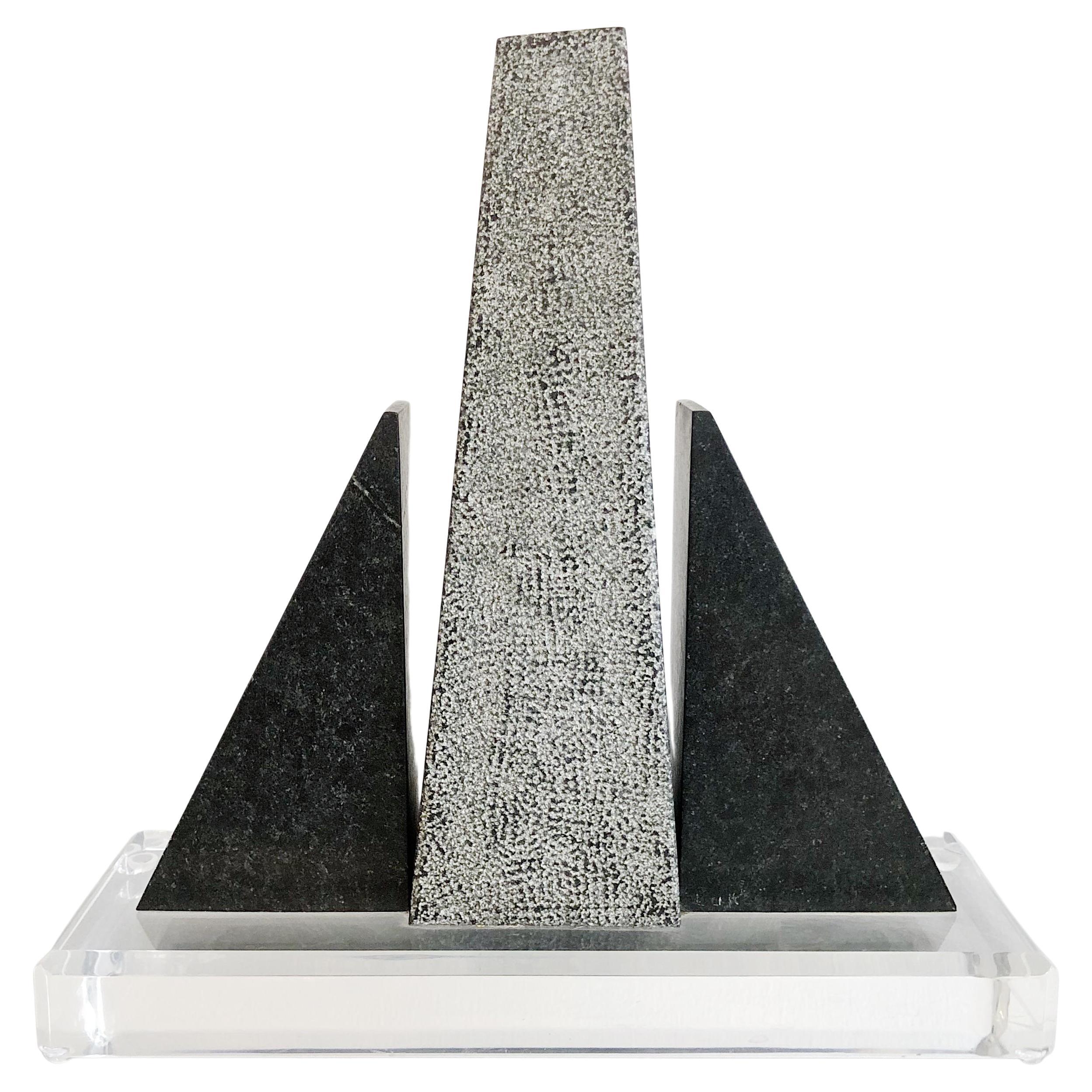 Abstract Black Marble Sculpture on Lucite Base