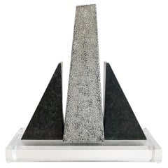 Abstract Black Marble Sculpture on Lucite Base