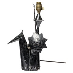 Vintage abstract black metal 20th century design 1960 table lamp don quichotte 