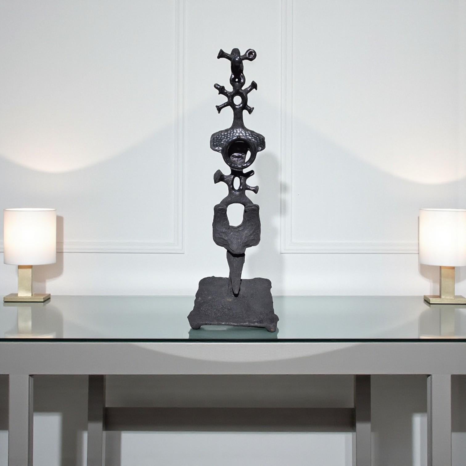 Abstract black steel patinated sculpture by the designer Michel Froment, 2025 For Sale 8