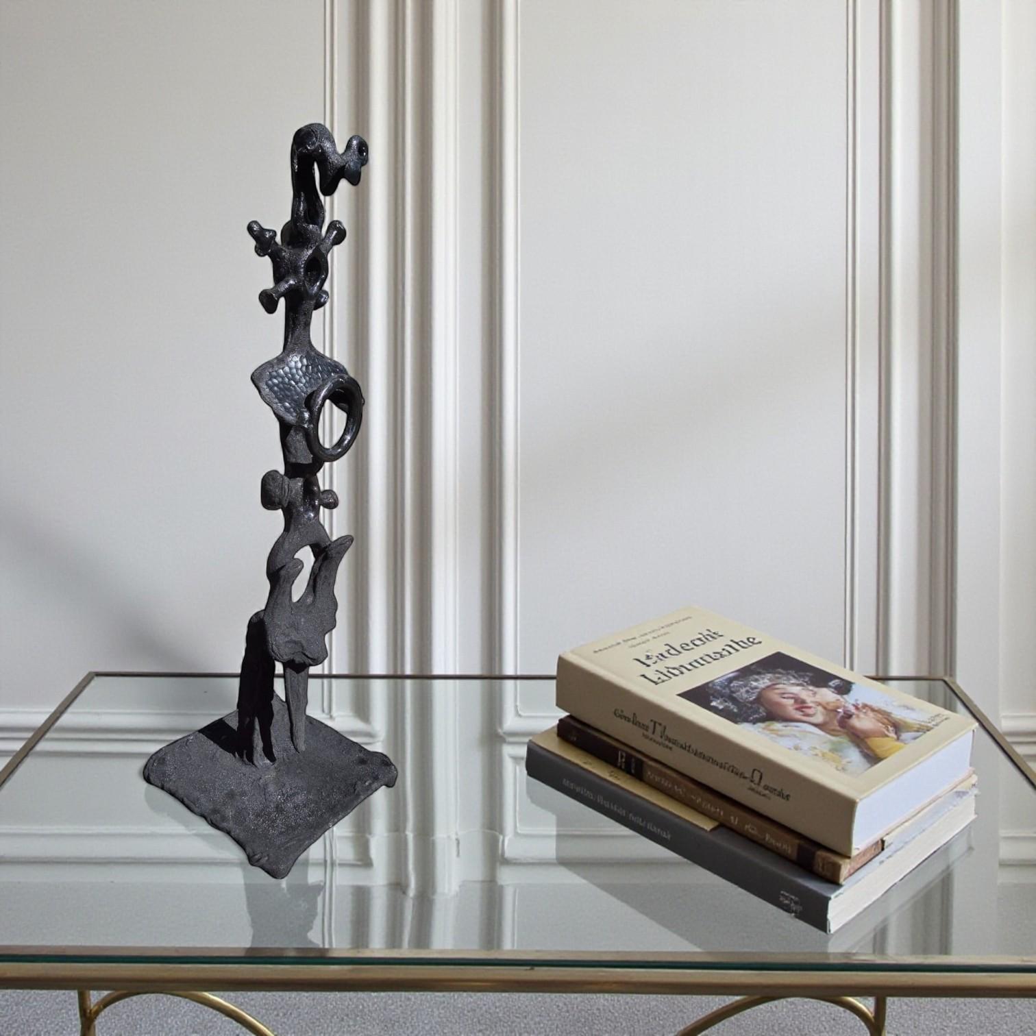Primitive Abstract black steel patinated sculpture by the designer Michel Froment, 2025 For Sale