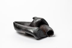 Abstract Black Stoneware Ceramic Sculpture by Joelle Deroubaix circa 1980