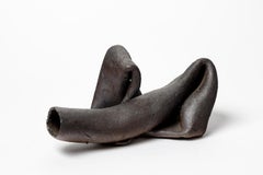 Abstrakte schwarze Steingut-Keramikskulptur von Joelle Deroubaix, um 1980