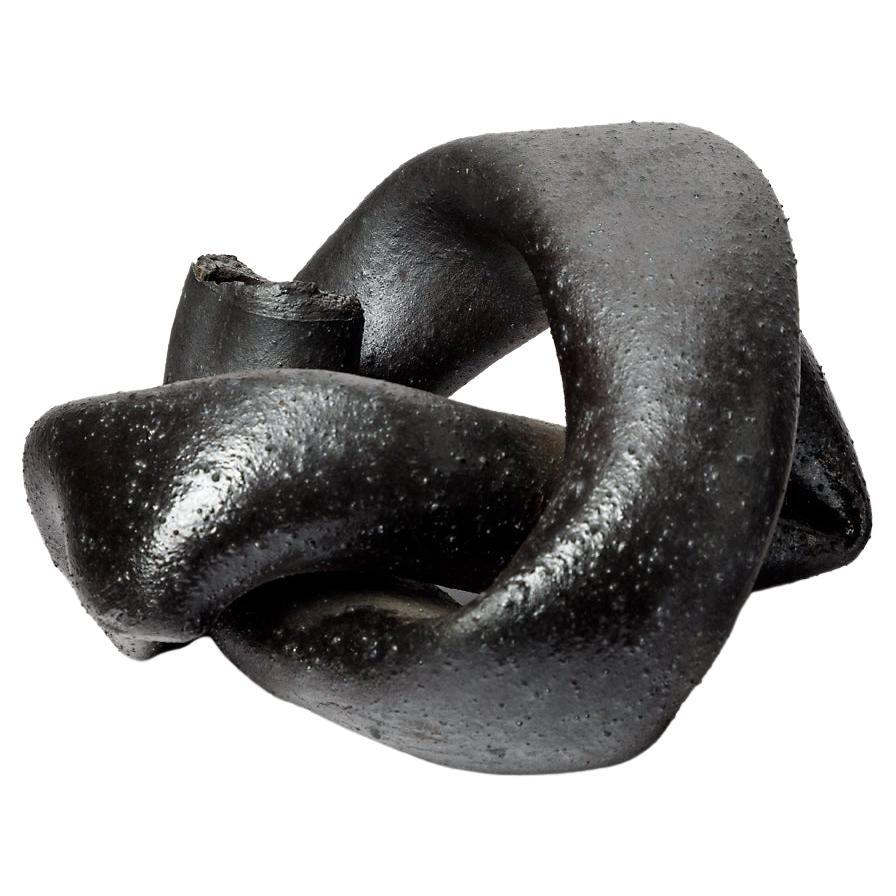 Abstract Black Stoneware Ceramic Sculpture by Joelle Deroubaix circa 1980