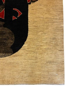 Abstract Black, Tan, and Red Persian Rug with Modern Calligraphy Design, 4' x 6'