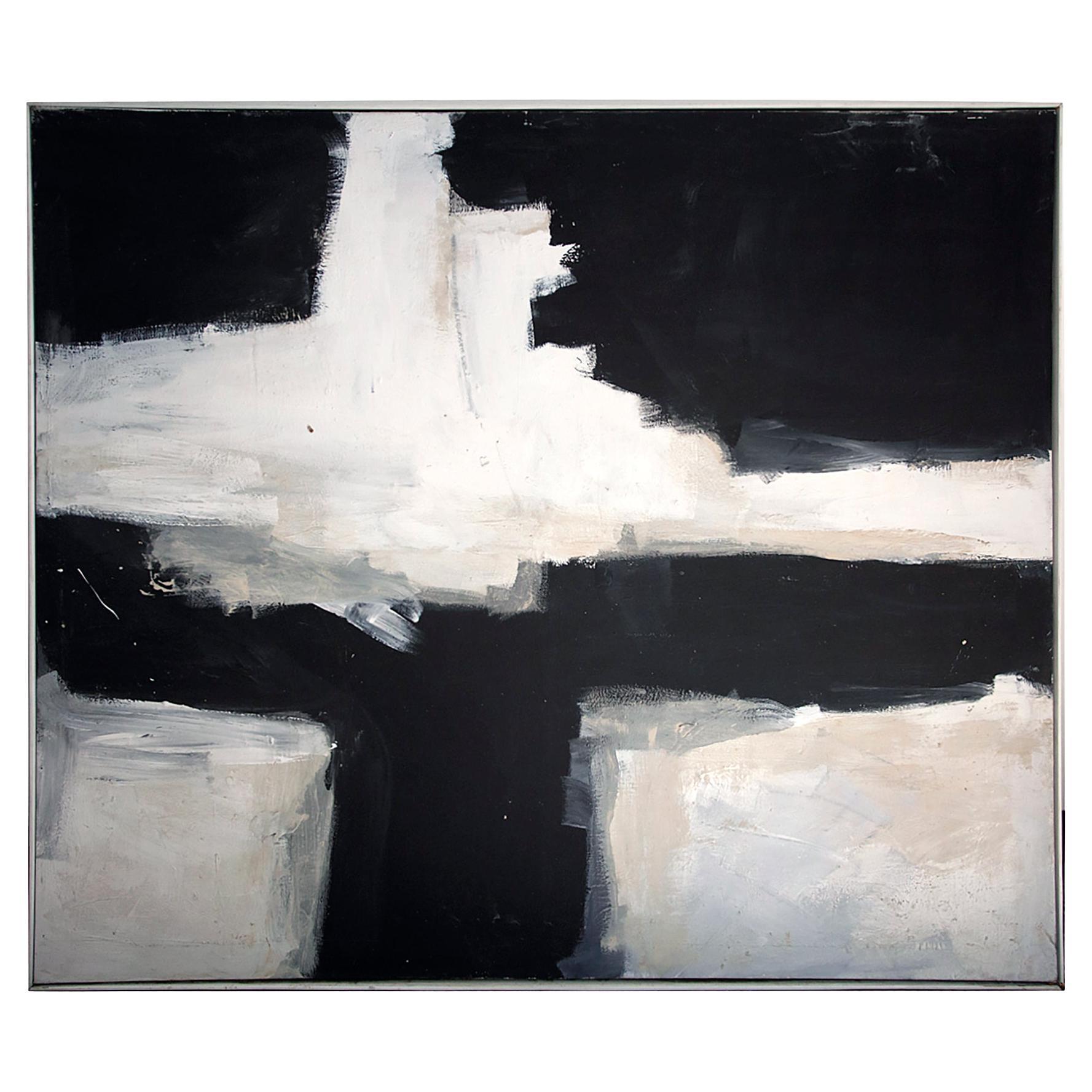 Abstraktes abstraktes Schwarz-Weiß-Gemälde von R. Godfrey
