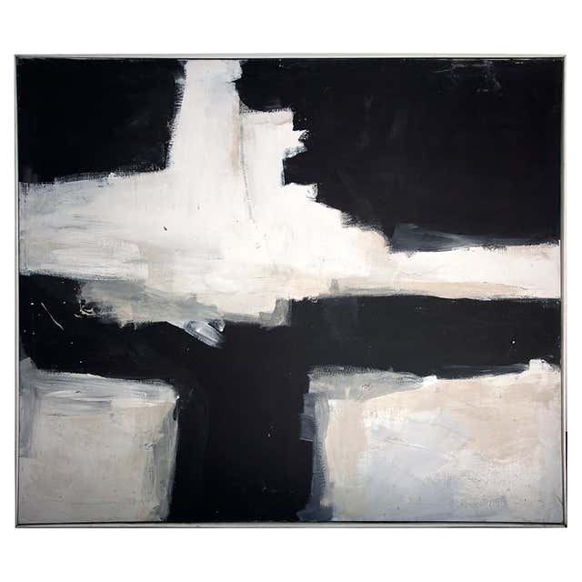 Pair of Contemporary Black and White Abstract Paintings For Sale at 1stDibs