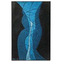 Abstract Blue and Black Painting by Jean Jacques Morvan circa 1960 Oil on Panel