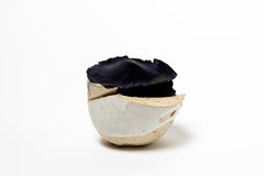 Vaso o scultura astratta in ceramica blu e bianco di Jean-Pierre Viot