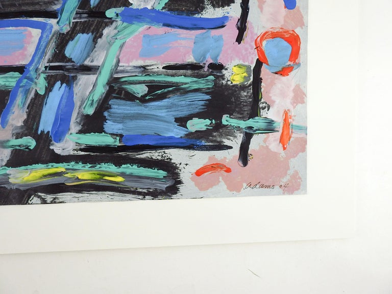 Abstract Blue, Black and Pink Painting on Paper For Sale at 1stDibs