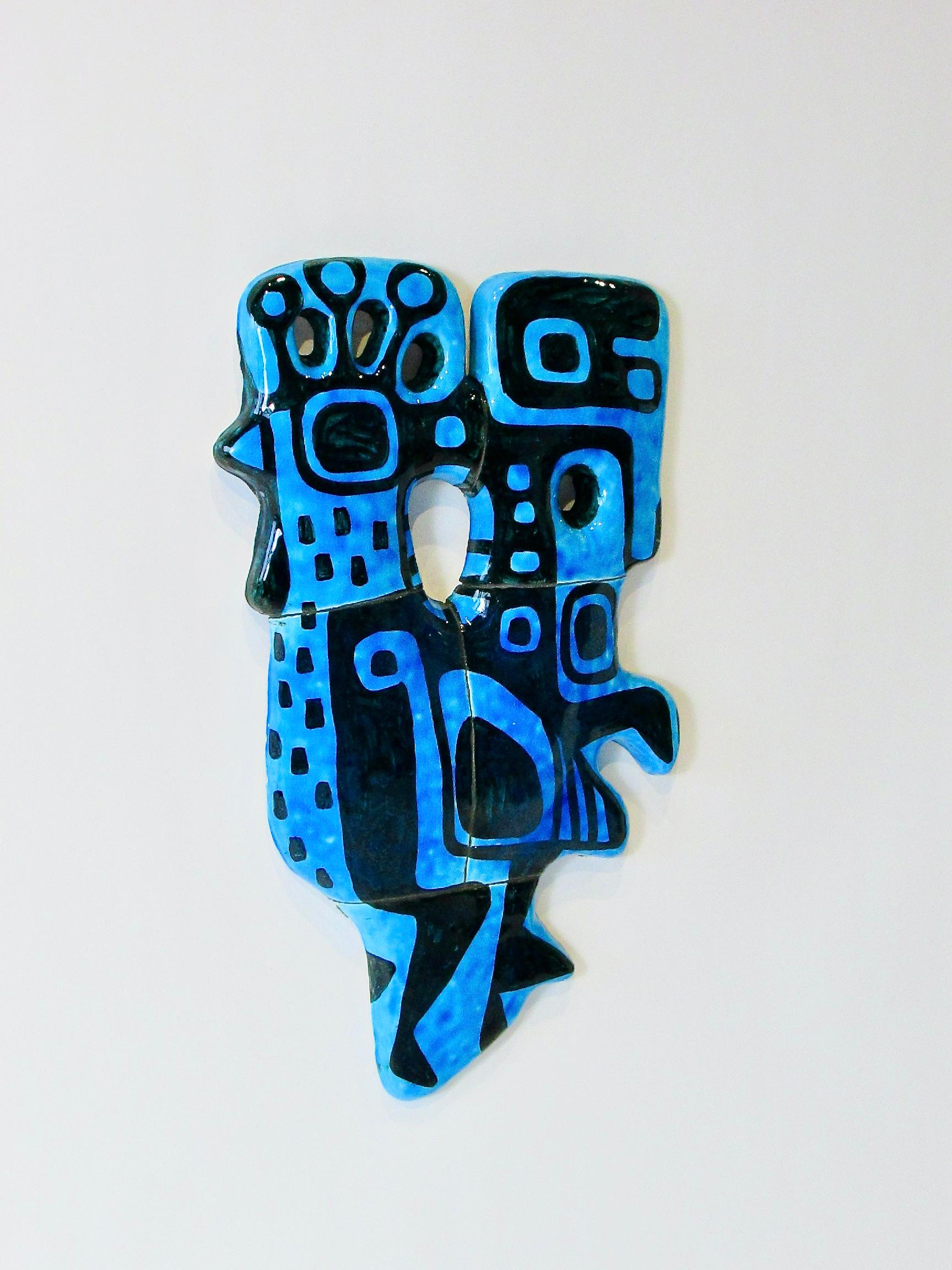 Abstract blue chicken wall sculpture signed and dated 1960 In Good Condition For Sale In Ferndale, MI