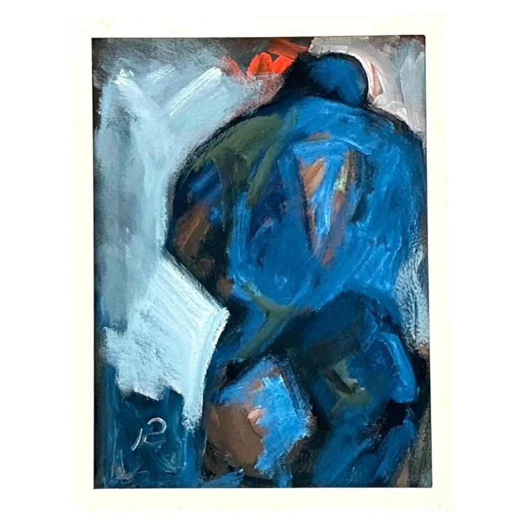 Abstract Blue Figurative Painting on Canvas