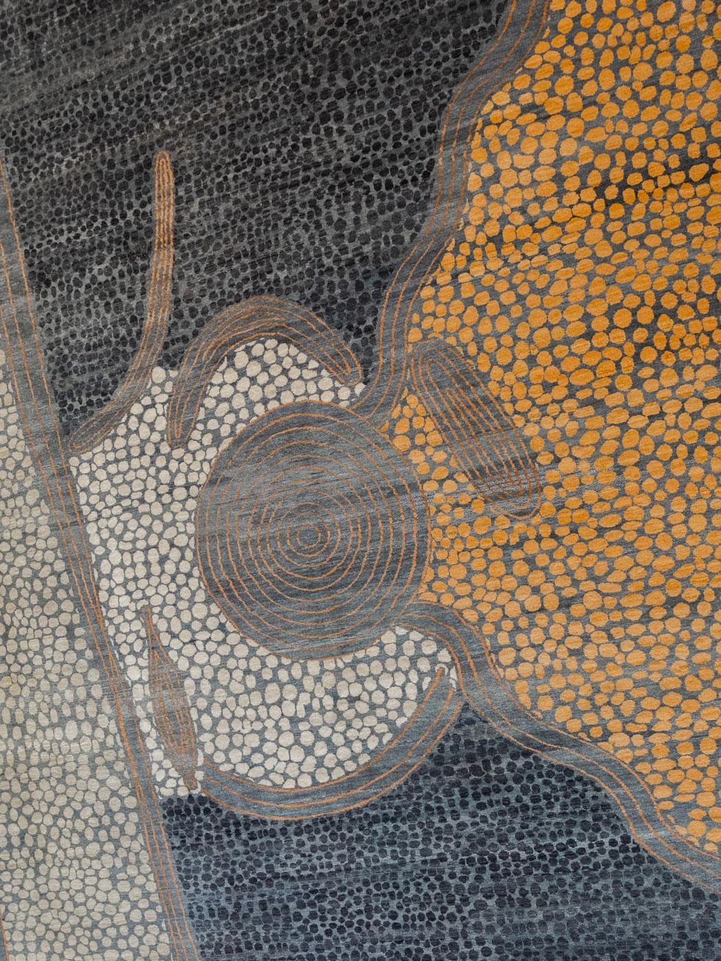 Abstract Blue, Gray, and Orange Wool Persian Carpet with Pebble Pattern, 8 x 10 In New Condition For Sale In New York, NY