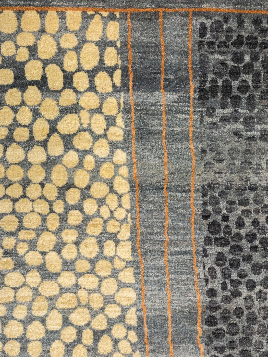 Contemporary Abstract Blue, Gray, and Orange Wool Persian Carpet with Pebble Pattern, 8 x 10 For Sale