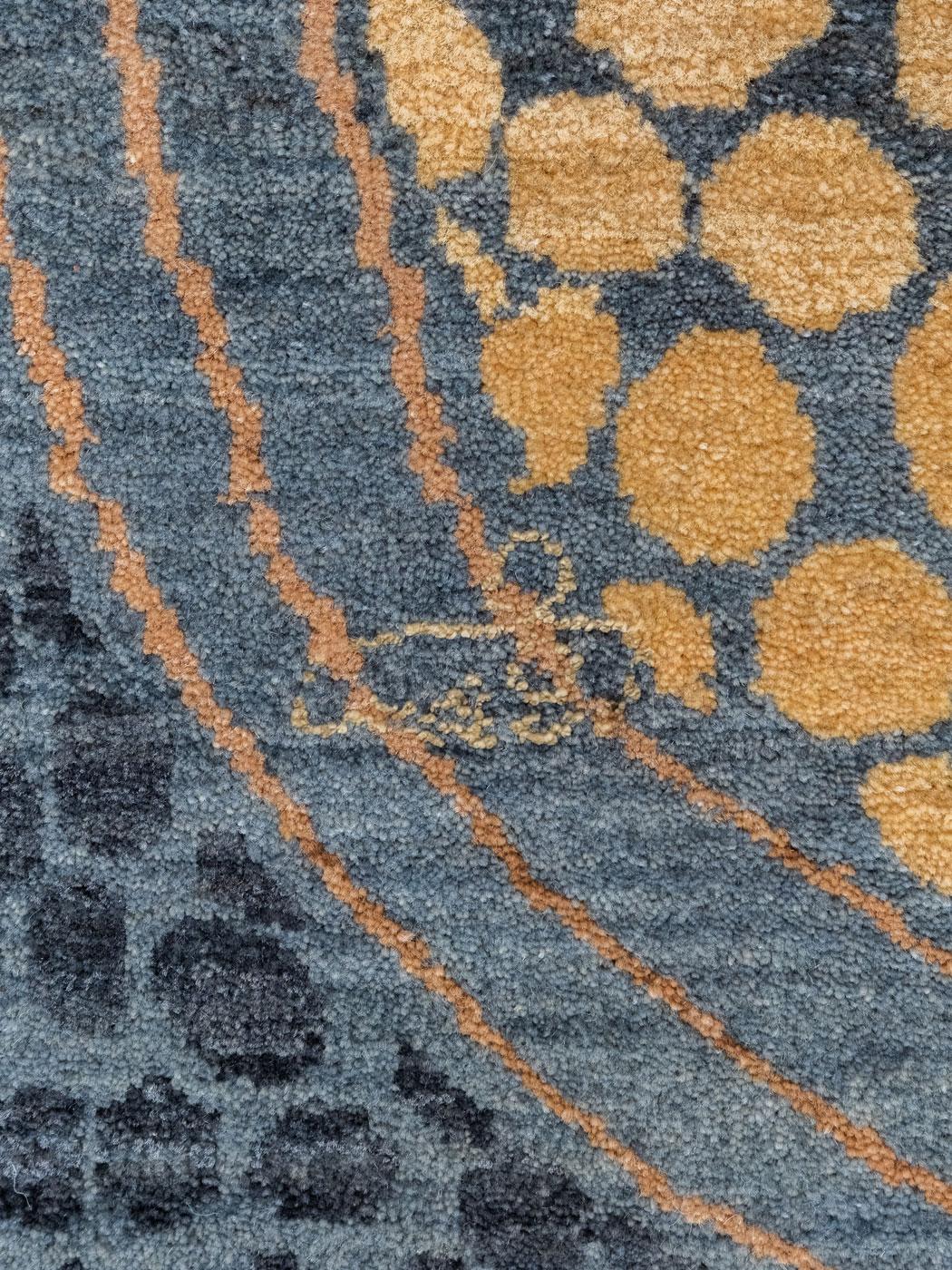 Abstract Blue, Gray, and Orange Wool Persian Carpet with Pebble Pattern, 8 x 10 For Sale 1