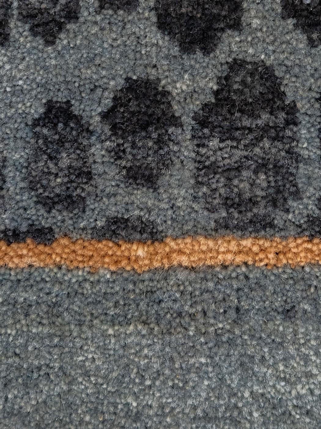 Abstract Blue, Gray, and Orange Wool Persian Carpet with Pebble Pattern, 8 x 10 For Sale 2
