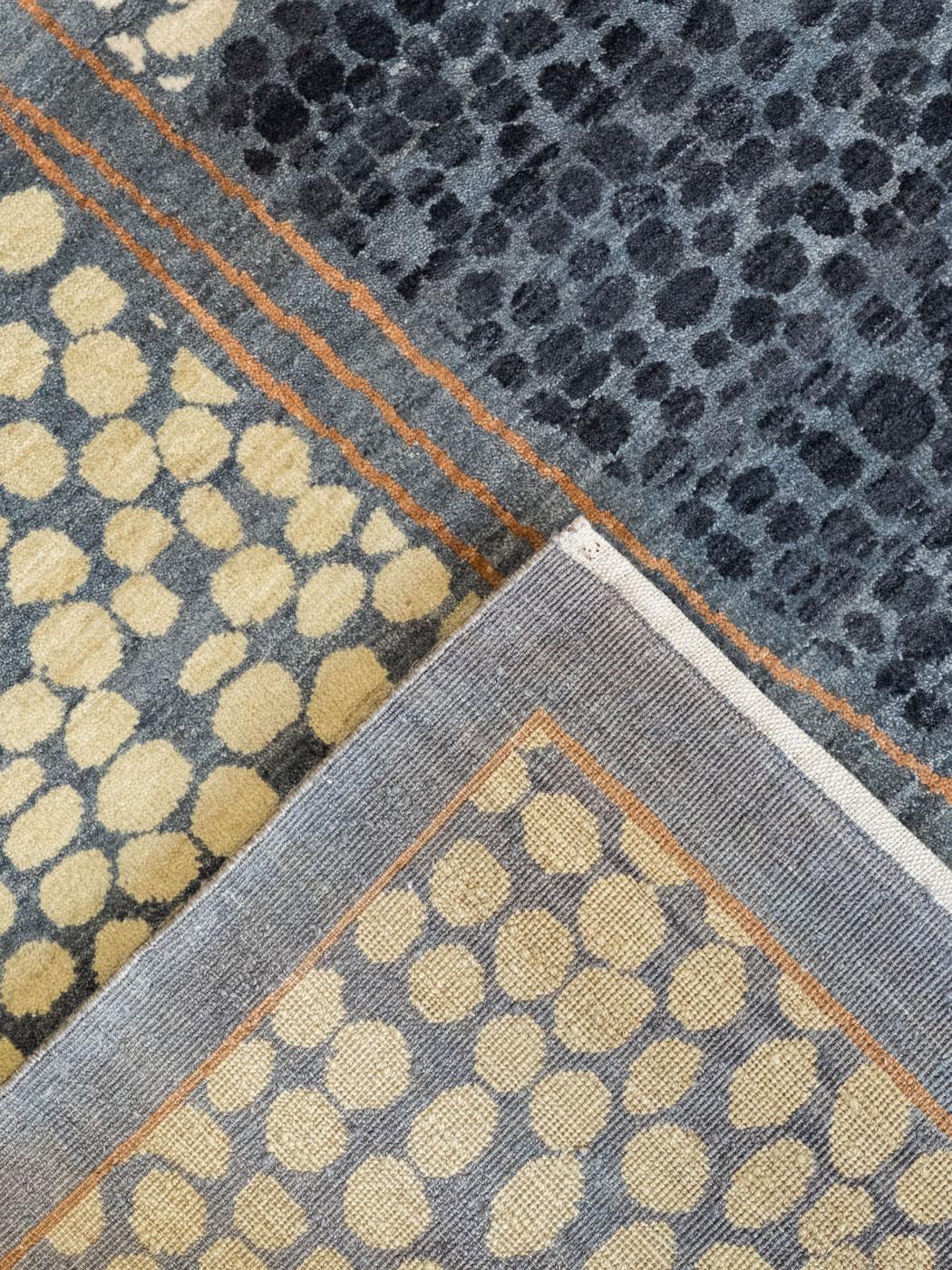 Abstract Blue, Gray, and Orange Wool Persian Carpet with Pebble Pattern, 8 x 10 For Sale 4