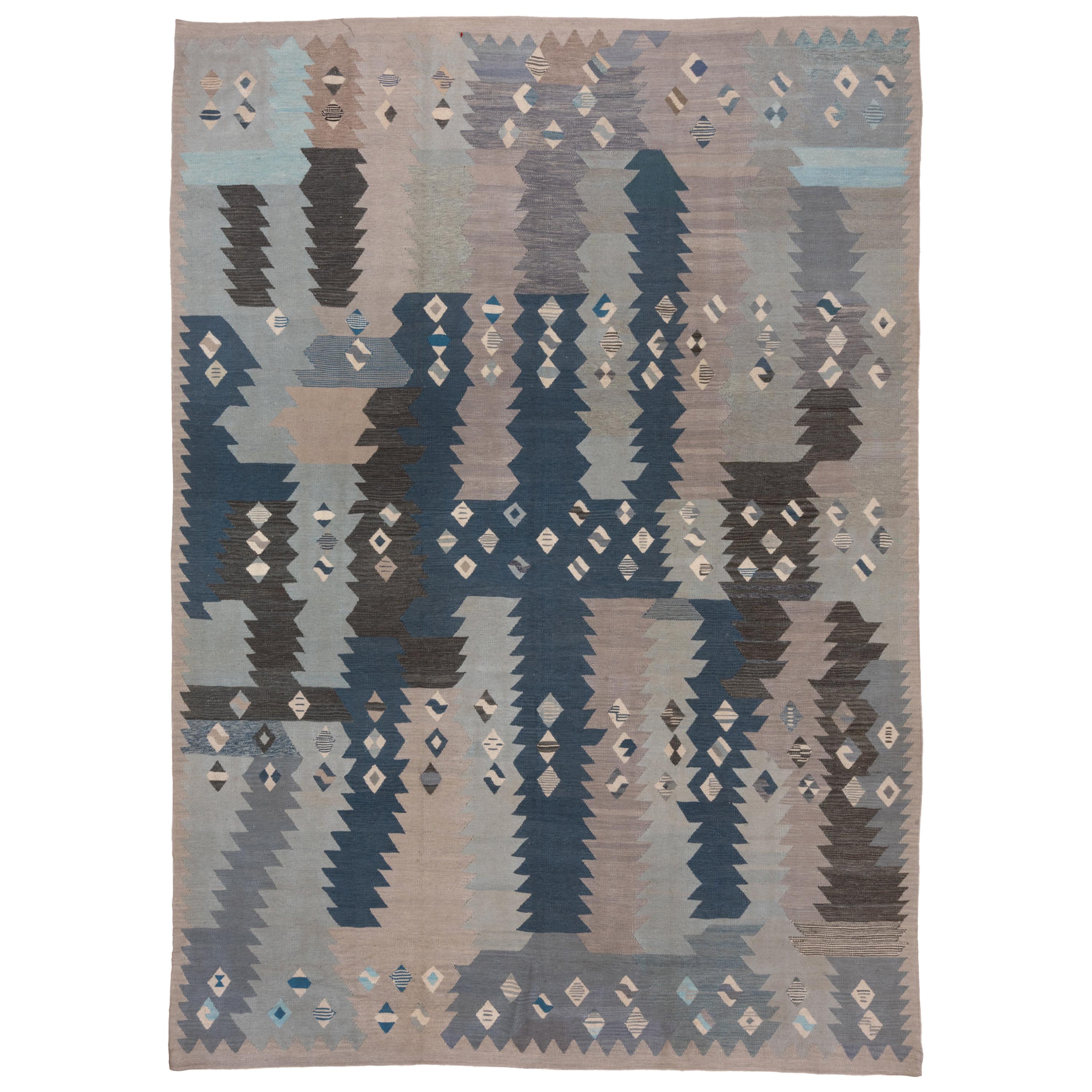 Abstract Blue & Gray Scandinavian Design Rug