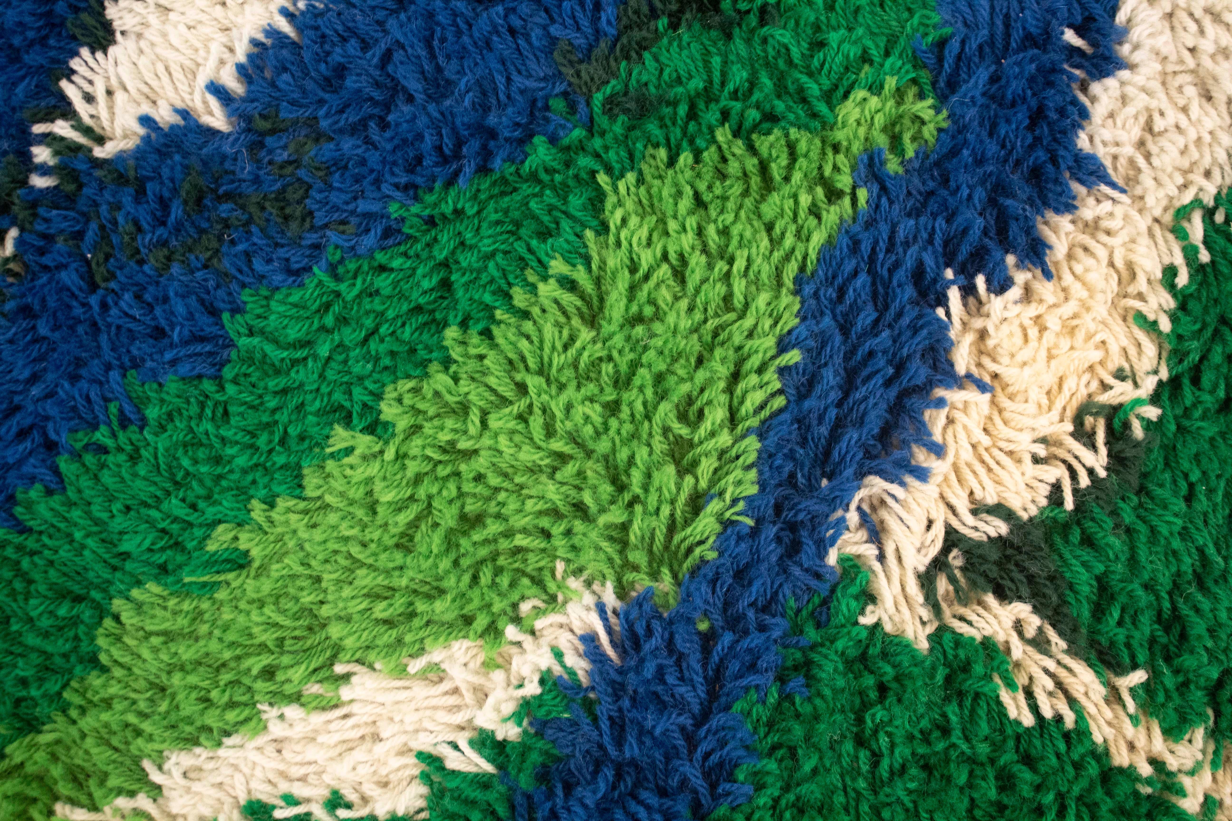 Abstract Blue & Green Ege Vanguard Wool Rya Rug Mid-Century Modern Danish In Good Condition In Keego Harbor, MI