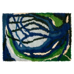 Abstract Blue & Green Ege Vanguard Wool Rya Rug Mid-Century Modern Danish
