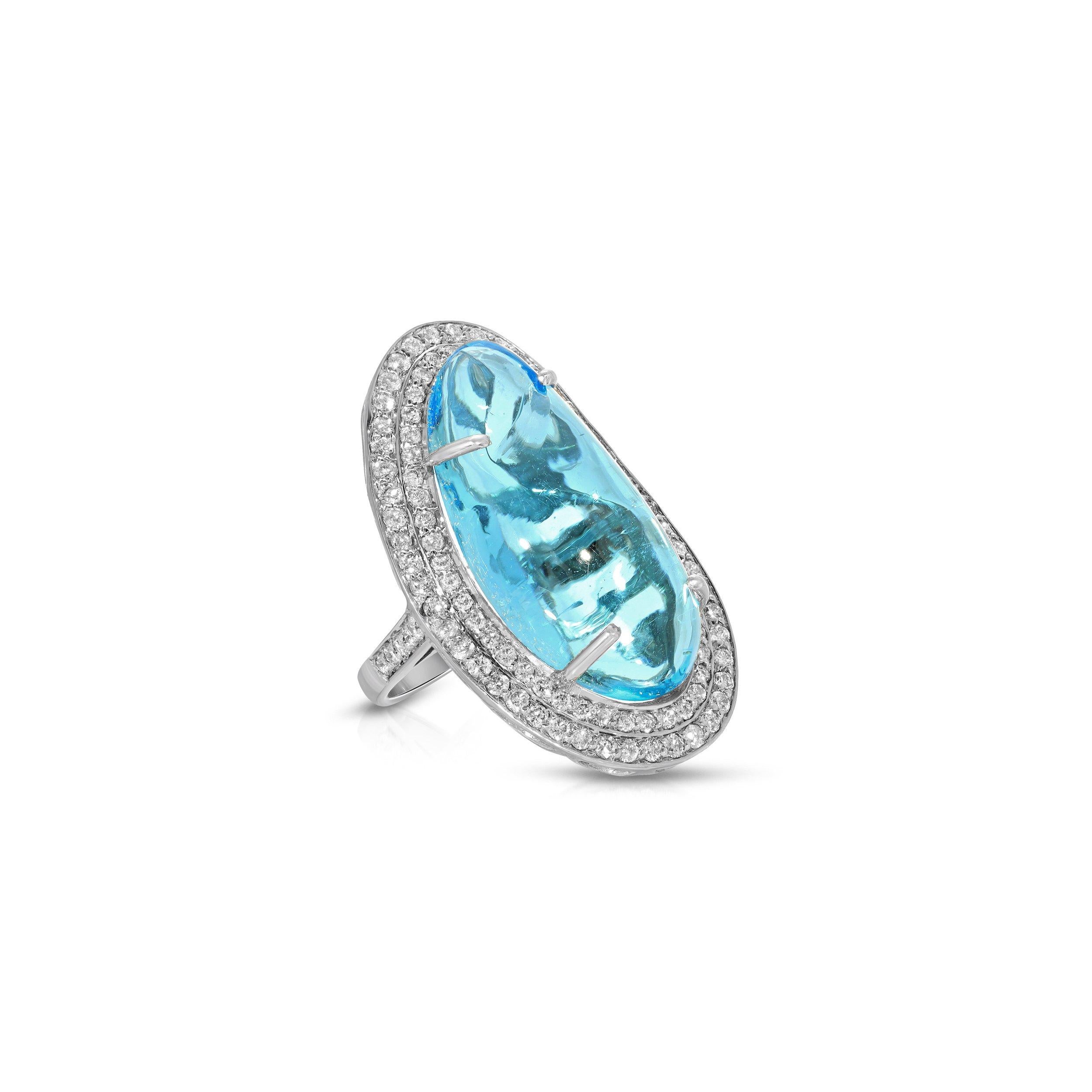 Modern Abstract Blue Topaz Diamond Cocktail Ring For Sale