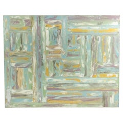 Abstract Blue, Yellow, and White Painting of Squares
