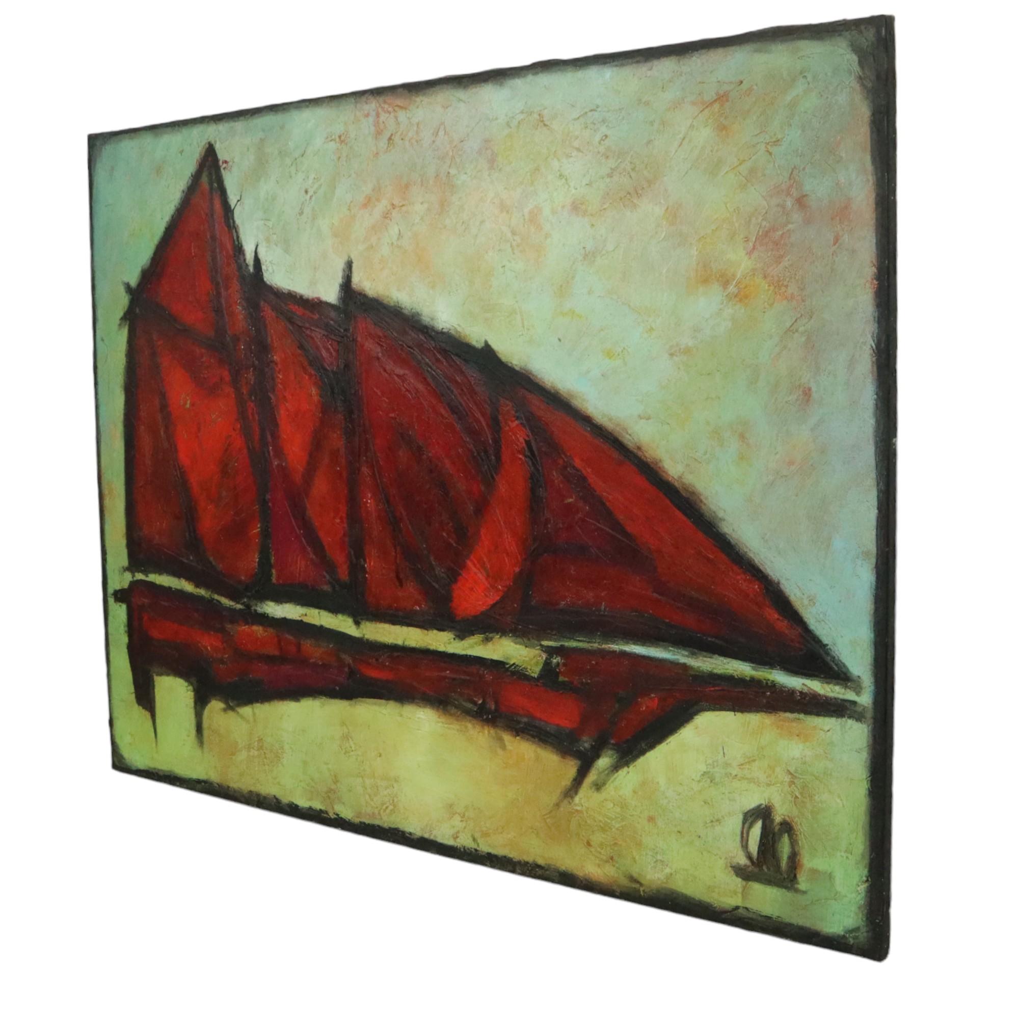 Abstrakte Bootskunst Öl auf Leinwand XL Großes Gemälde Signiert 146x114cm (Handbemalt) im Angebot