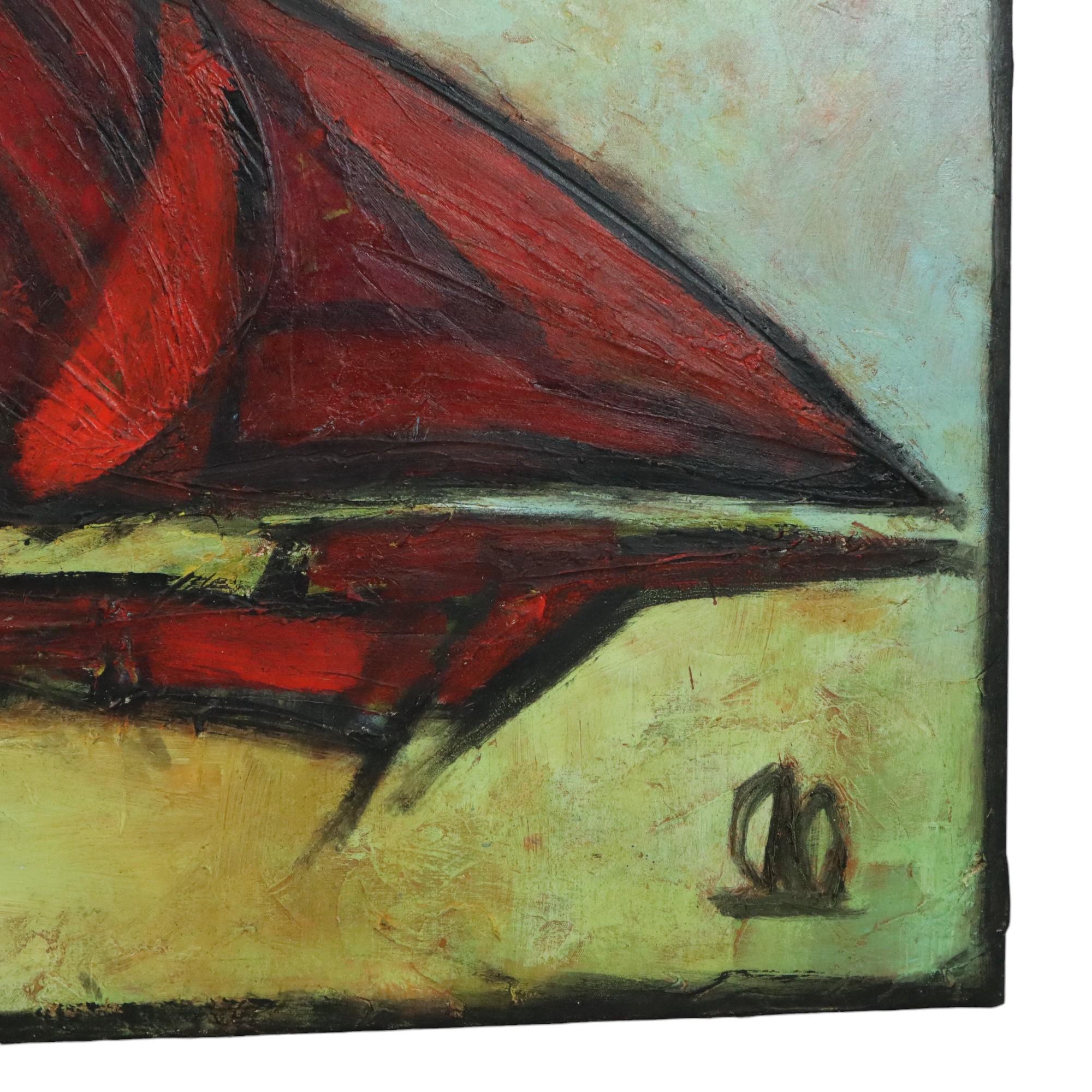 Abstrakte Bootskunst Öl auf Leinwand XL Großes Gemälde Signiert 146x114cm im Angebot 1